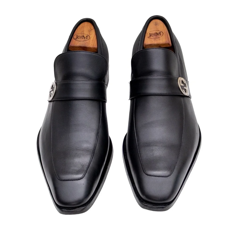 Gucci Broadwick Interlocking GG Logo Dress Loafers Black Men's UK 9.5 D US 10.5